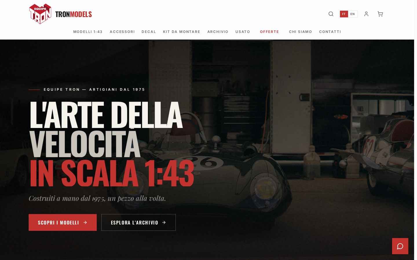 La homepage dell'e-commerce TronModels